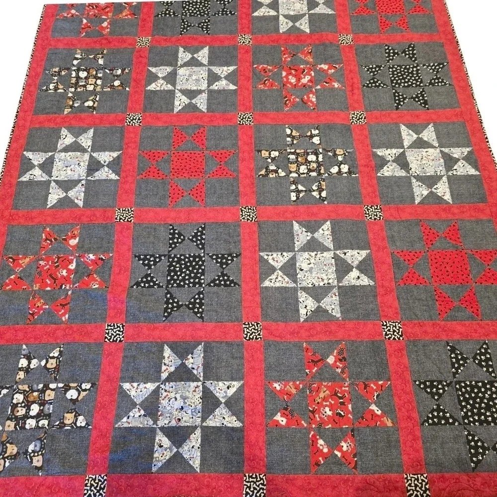 Handmade Dog Alphabet Quilt Henry Glass Novelty Dog Cotton Patchwork Star 69x55